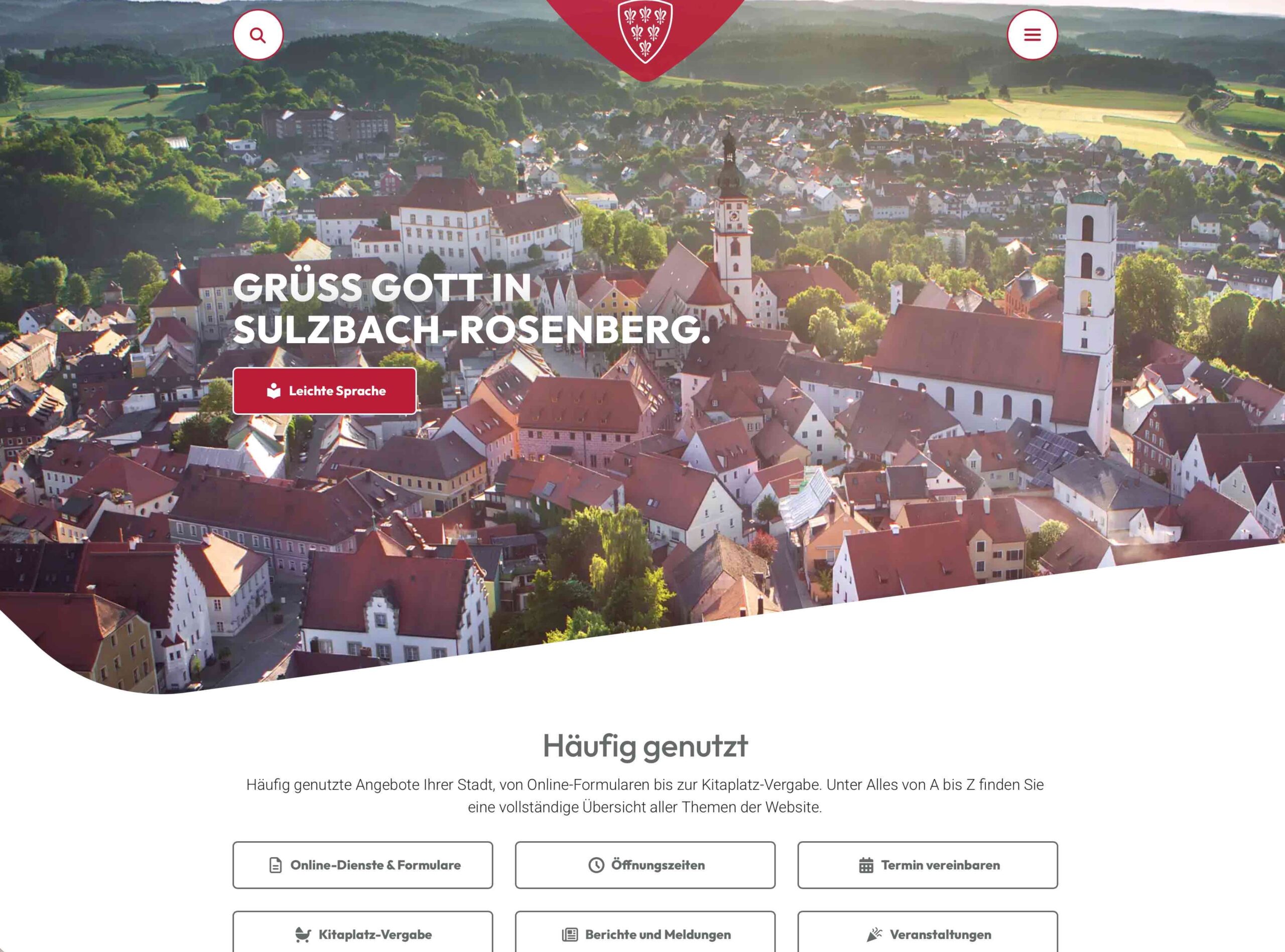 Blick auf die Altsstad von Sulzbach-Rosenberg mit dem Text Grüß Gott in Sulzbach-Rosenberg